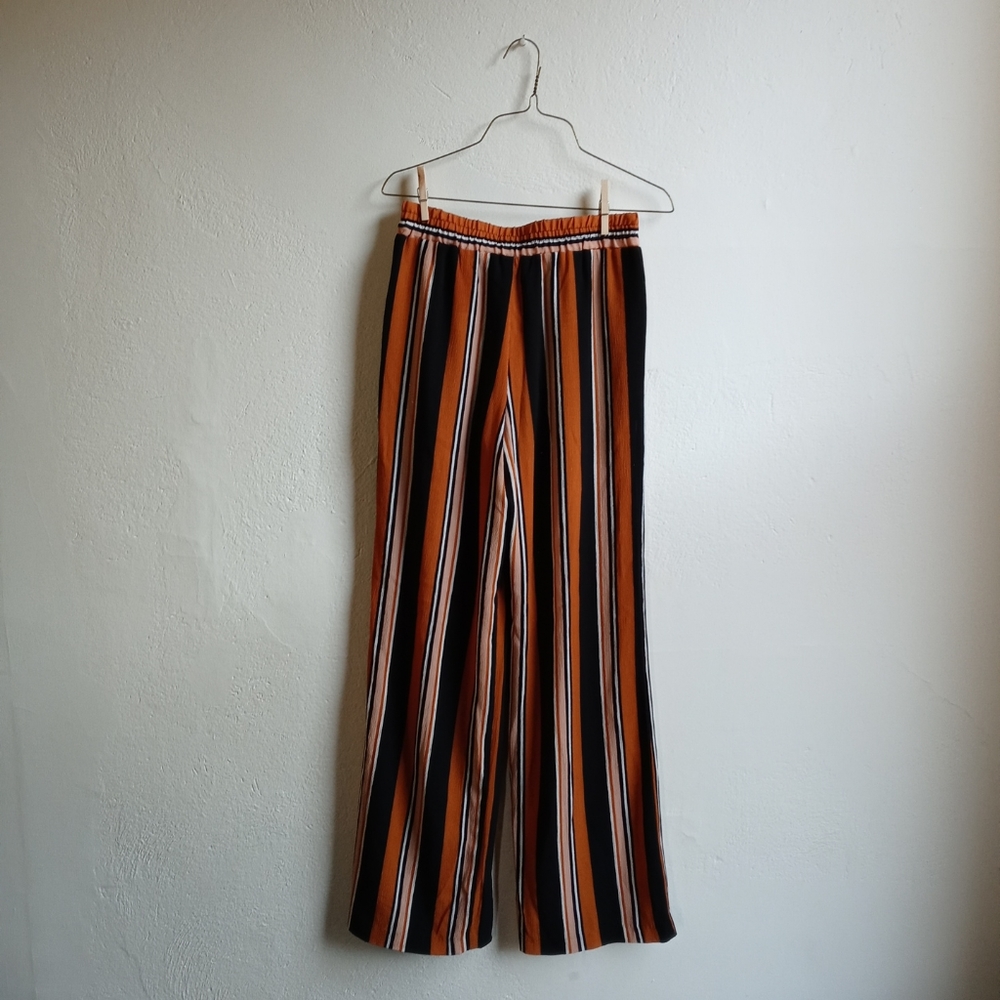 Long Orange & Black Stripped Flowy Pants Forever21